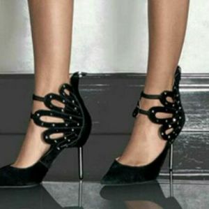 Black Suede Studded Metal Heels